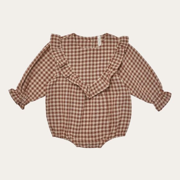 Rylee + Cru plum gingham romper size 6-12 months